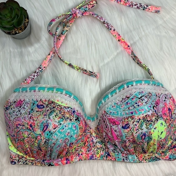 NWOT Shade & Shore Multicolored Halter Bikini Top - Picture 3 of 10